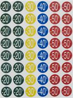 Discount labels, 24 mm, round, coloured, APLI, 240 labels/pack, -30–70%