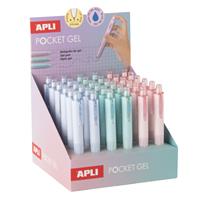 Mini gel pen display, 0.5 mm, push-button, APLI “Pocket Gel”, assorted pastel colours