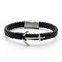 Bracelet, black woven leather, magnetic clasp, silver anchor, 22, 5cm, ART CRYSTELLA®