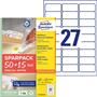 Label, universal, removeable, 63,5x29,6 mm, AVERY ZWECKFORM, "Sparpack", 1755 label/pack