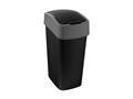 Flip top wastebin, 45 liter, CURVER "Pacific flip bin", black/silver