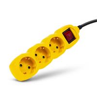 Extension lead, 3 sockets, 1,5 m, with switch, ENTAC, yellow