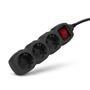 Extension lead, 3 sockets, 1,5 m, with switch, ENTAC, black