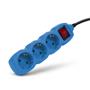 Extension lead, 3 sockets, 1,5 m, with switch, ENTAC, blue