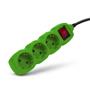 Extension lead, 3 sockets, 1,5 m, with switch, ENTAC, green