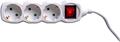 Extension lead, 3 sockets, 1,5 m, with switch, ENTAC, white