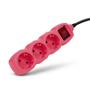 Extension lead, 3 sockets, 1,5 m, with switch, ENTAC, pink