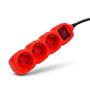 Extension lead, 3 sockets, 1,5 m, with switch, ENTAC, red