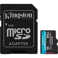 Memorycard, microSDXC, 64GB, C10/UHS-I/U3/V30/A2, Gen4, with adapter, KINGSTON 