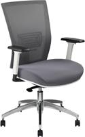 Office chair, armrest, ash grey fabric, mesh back, white base, aluminium base, MAYAH 