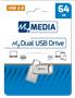 Pendrive, 64GB, USB 2.0 + USB-C, aluminium, MYMEDIA "Dual" (by VERBATIM)