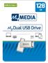 Pendrive, 128GB, USB 3.2 Gen1 + USB-C, aluminium, MYMEDIA "Dual" (by VERBATIM)
