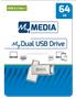 Pendrive, 64GB, USB 3.2 Gen1 + USB-C, aluminium, MYMEDIA "Dual" (by VERBATIM)