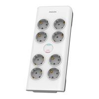 Extension lead, 8 sockets, surge-protect, 2 m cable, PHILIPS, white