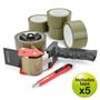 Packaging tape dispenser, hand, RAPESCO "960", with 5 rolls packing tape, 1 pc cutting knife