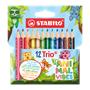 Colored pencil set, triangular, thick, STABILO "Trio Thick Short Animal Vibes", 12 different colours