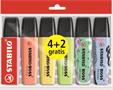 Highlighter set, 2-5 mm, STABILO "Boss Original", 4+2 assorted pastel colors