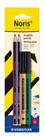 Graphite pencil and fineliner set, STAEDTLER “Noris® colour edition set”, orange + green fineliner
