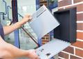 Ash bin for wall, steel, 2 openings, WEDO, grey/black