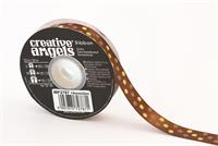 Satin ribbon, 15 mm x 22 m, bronz with assorted dots