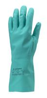 Protective gloves, nitrile, chemical-resistant, flocked, 8/M size, green
