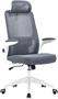Office chair, grey mesh back, grey fabric, fehér plastic base, "Mulberry"