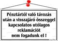 Information board, 22,5x12,5 cm, "Pénztártól való távozás után…", white 