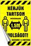 Information sign, self-adhesive, 11,6x16,6 cm, bilingual, "Kérjük tartson mininum 1,5 m távolságot!"  